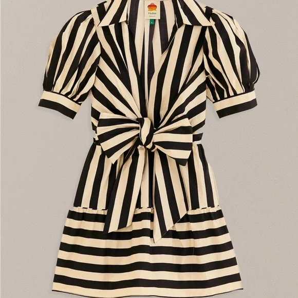FARM Rio | Dresses | Farm Rio Black And Cream Mini Dress With Puff Sleeves  | Poshmark